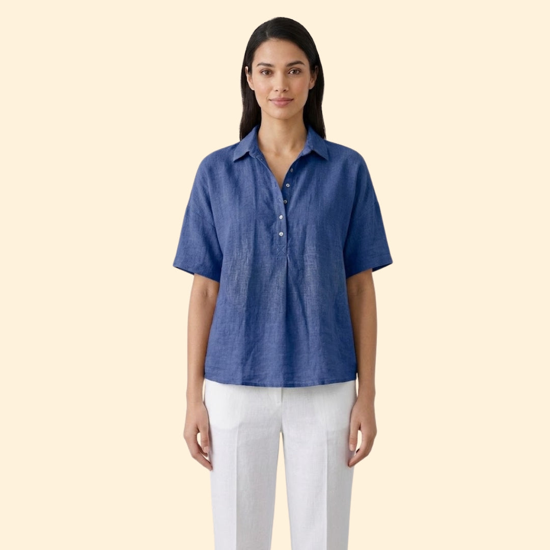Women’s Short Sleeve Top with Pointed Collar