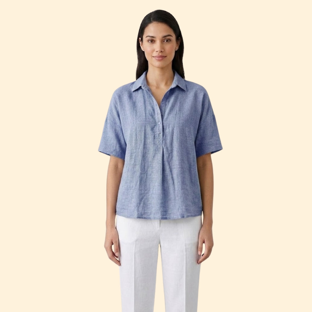 Women’s Short Sleeve Top with Pointed Collar