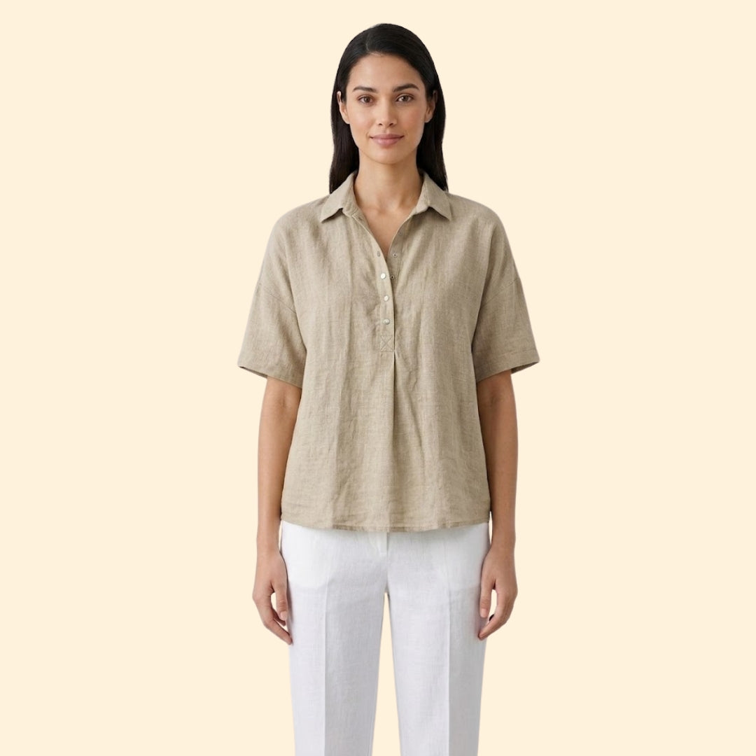 Women’s Short Sleeve Top with Pointed Collar