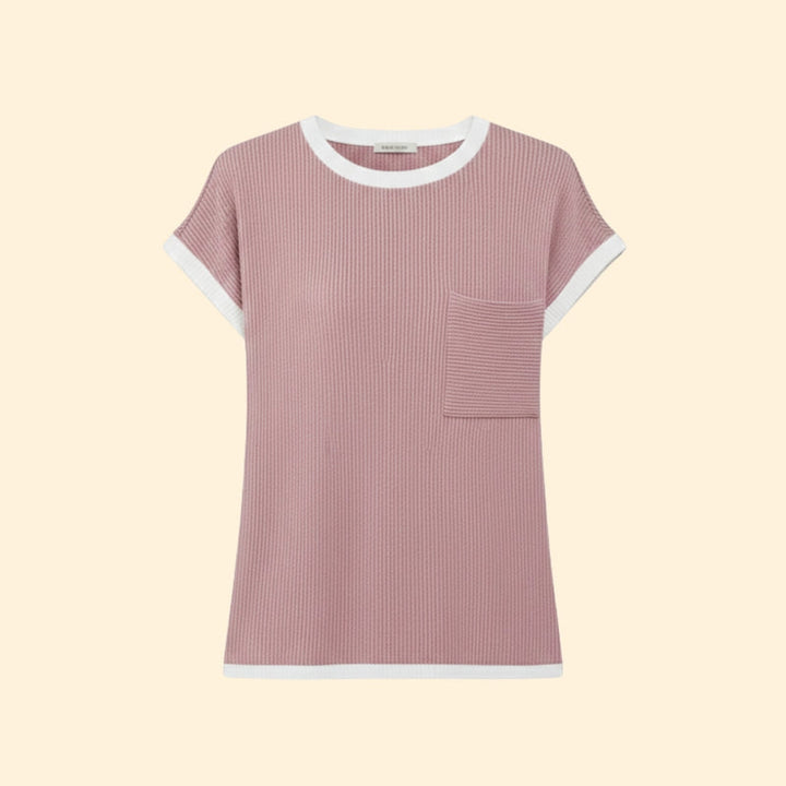 Women’s Short Sleeve Top with Ribbed Design and Pocket