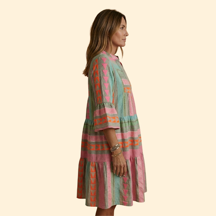 Women's Short Smock Dress with Three-Quarter Sleeves