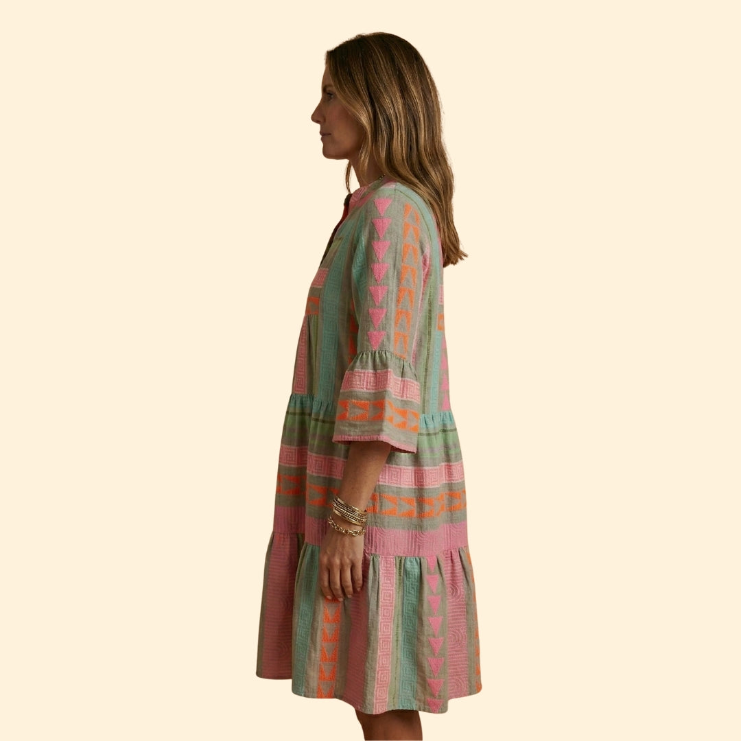 Women's Short Smock Dress with Three-Quarter Sleeves