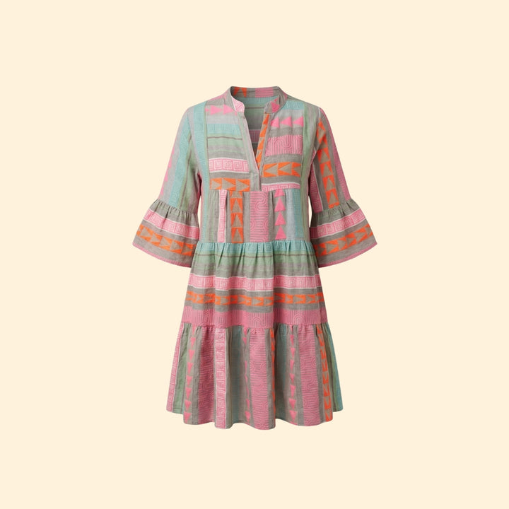 Women's Short Smock Dress with Three-Quarter Sleeves