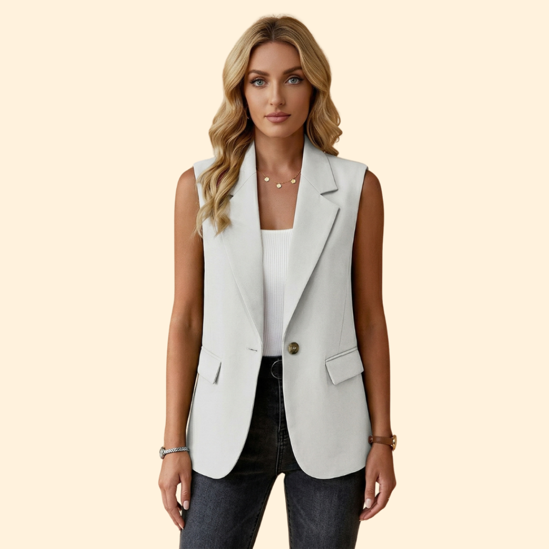 Women’s Sleeveless Blazer with Single Button