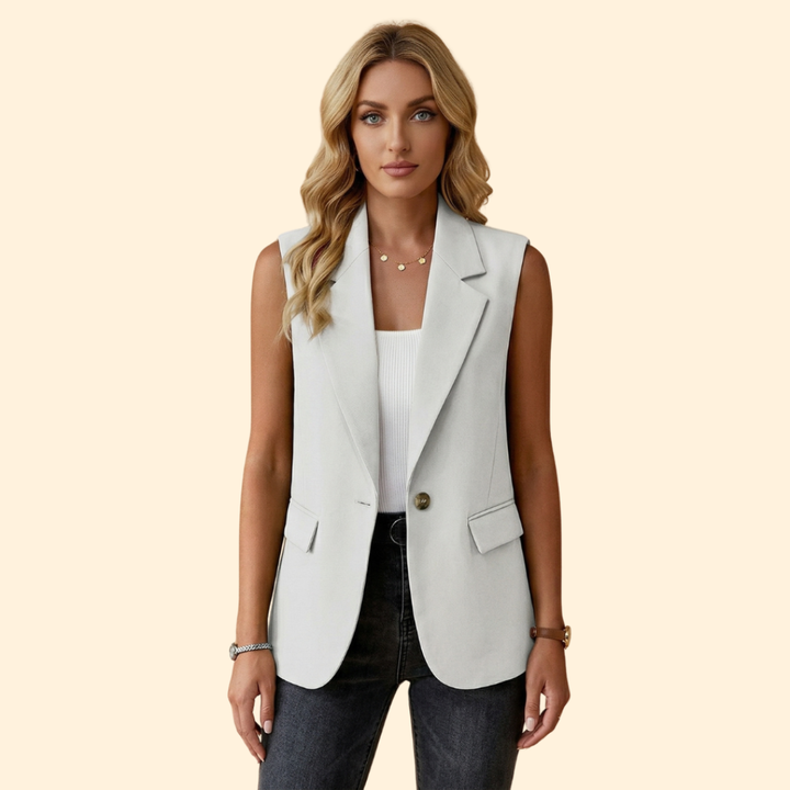 Women’s Sleeveless Blazer with Single Button