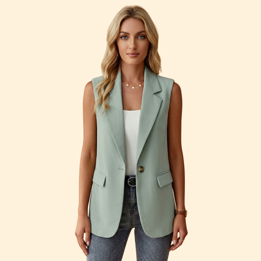 Women’s Sleeveless Blazer with Single Button