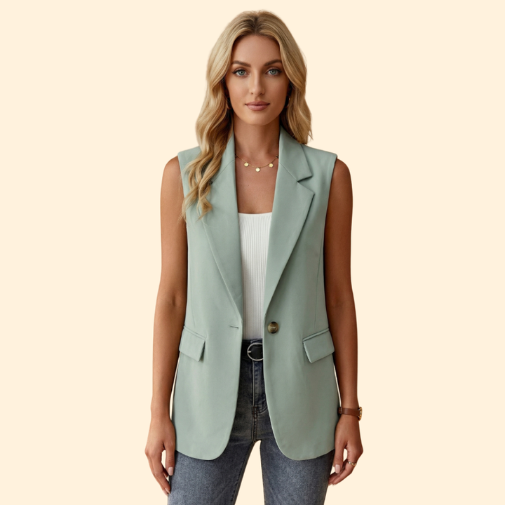 Women’s Sleeveless Blazer with Single Button