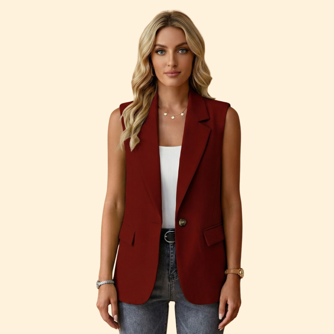 Women’s Sleeveless Blazer with Single Button
