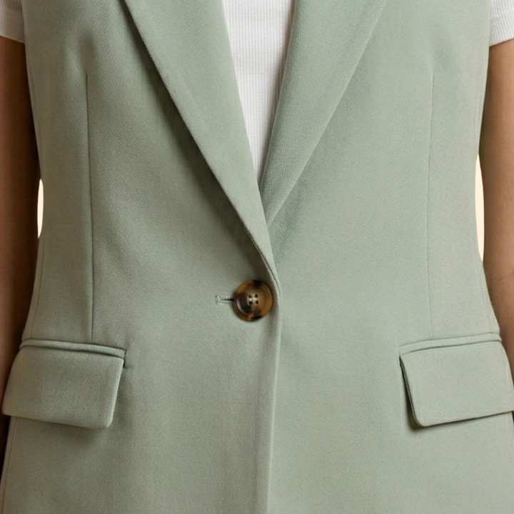 Women’s Sleeveless Blazer with Single Button