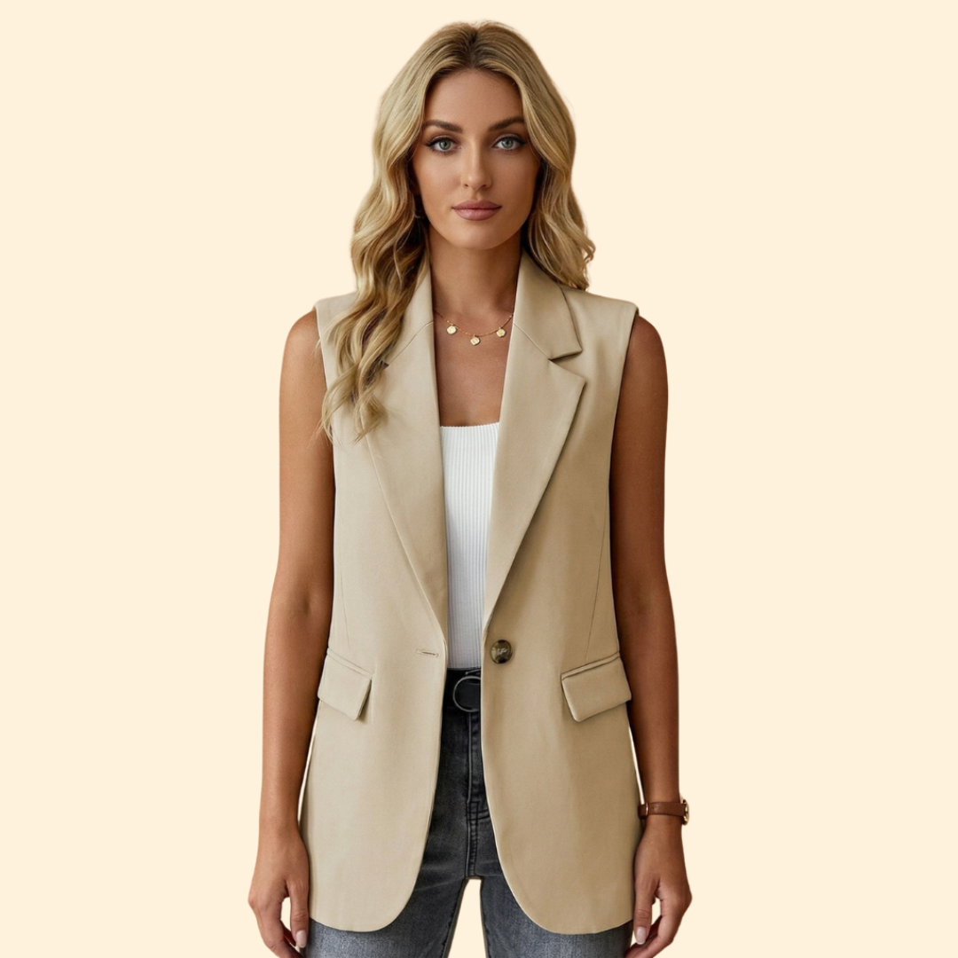 Women’s Sleeveless Blazer with Single Button