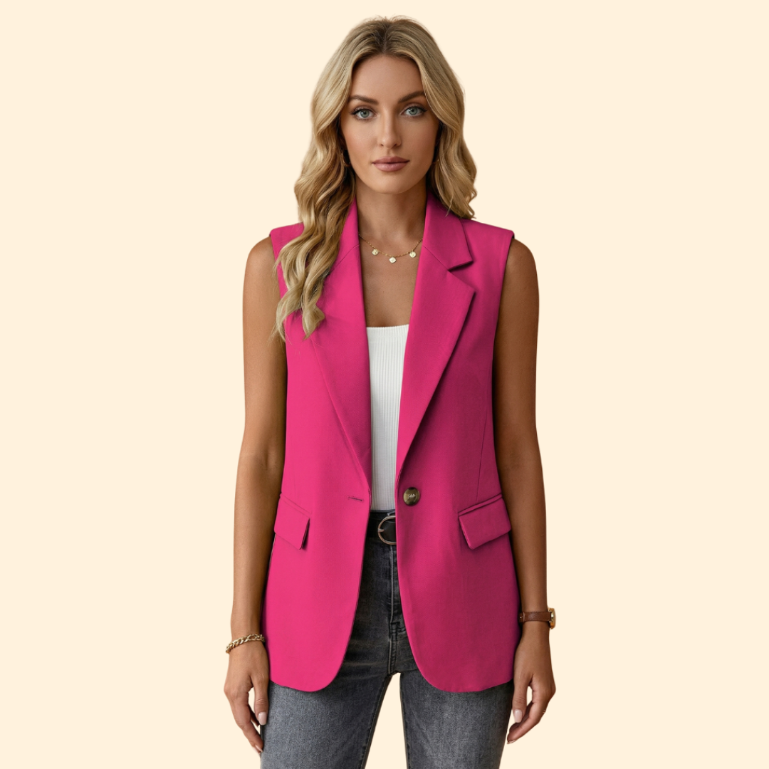 Women’s Sleeveless Blazer with Single Button