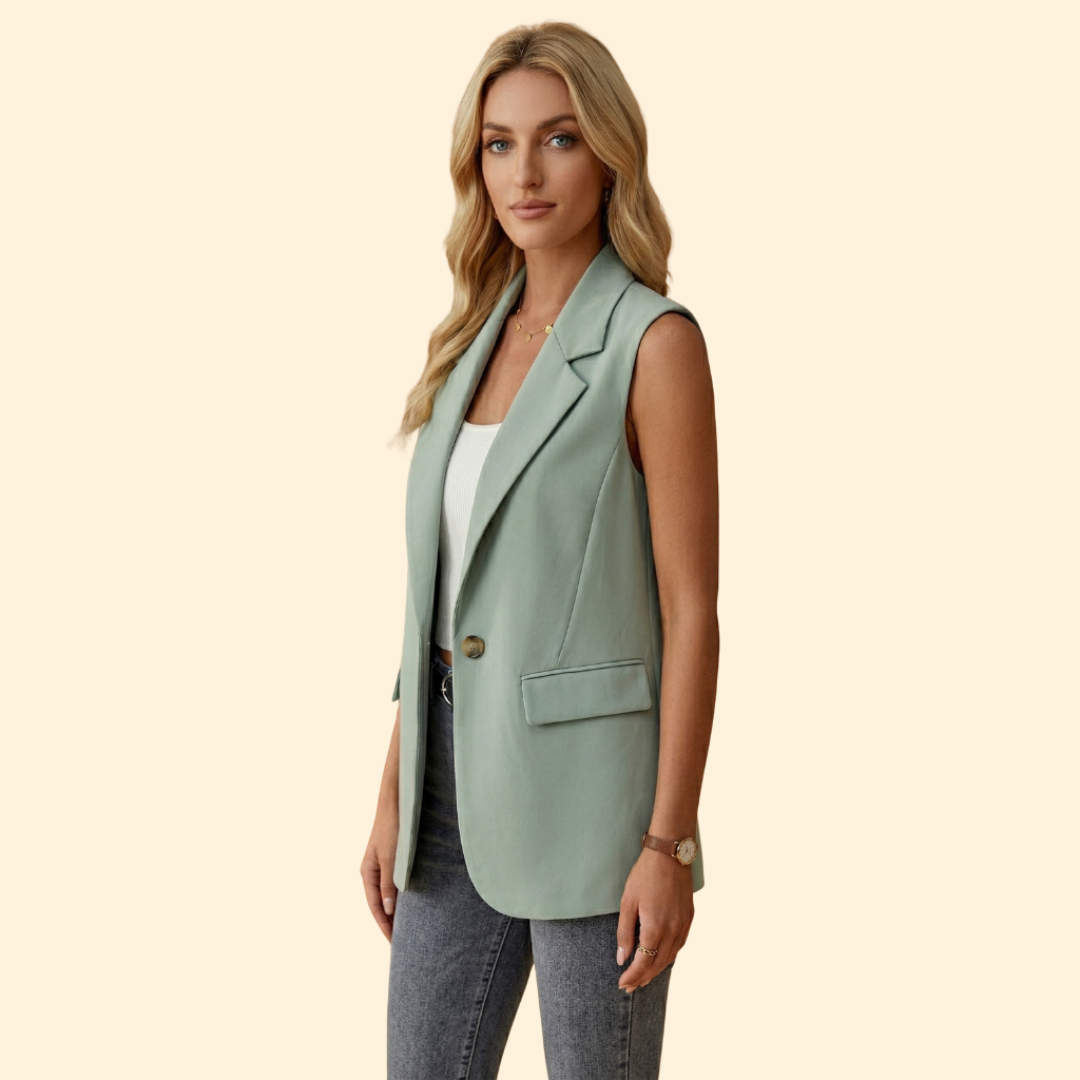 Women’s Sleeveless Blazer with Single Button