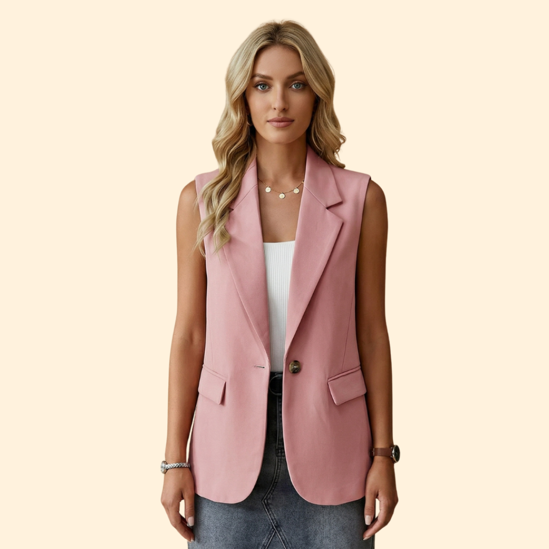 Women’s Sleeveless Blazer with Single Button