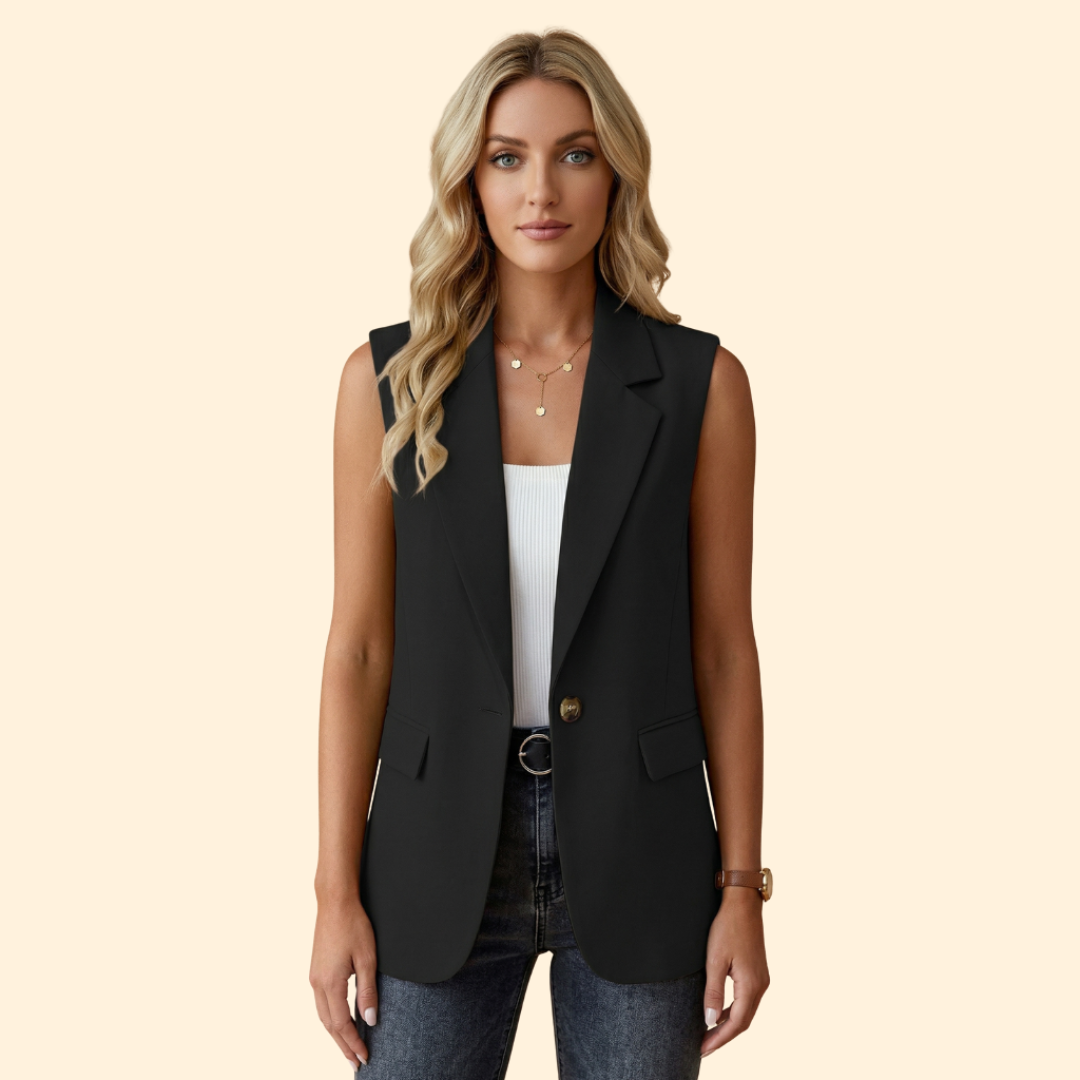 Women’s Sleeveless Blazer with Single Button