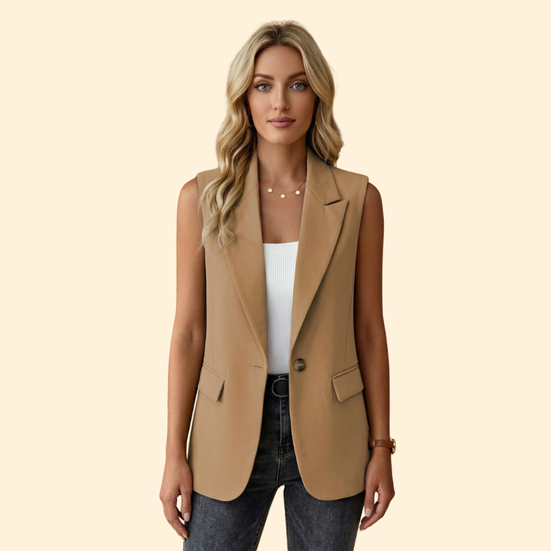 Women’s Sleeveless Blazer with Single Button