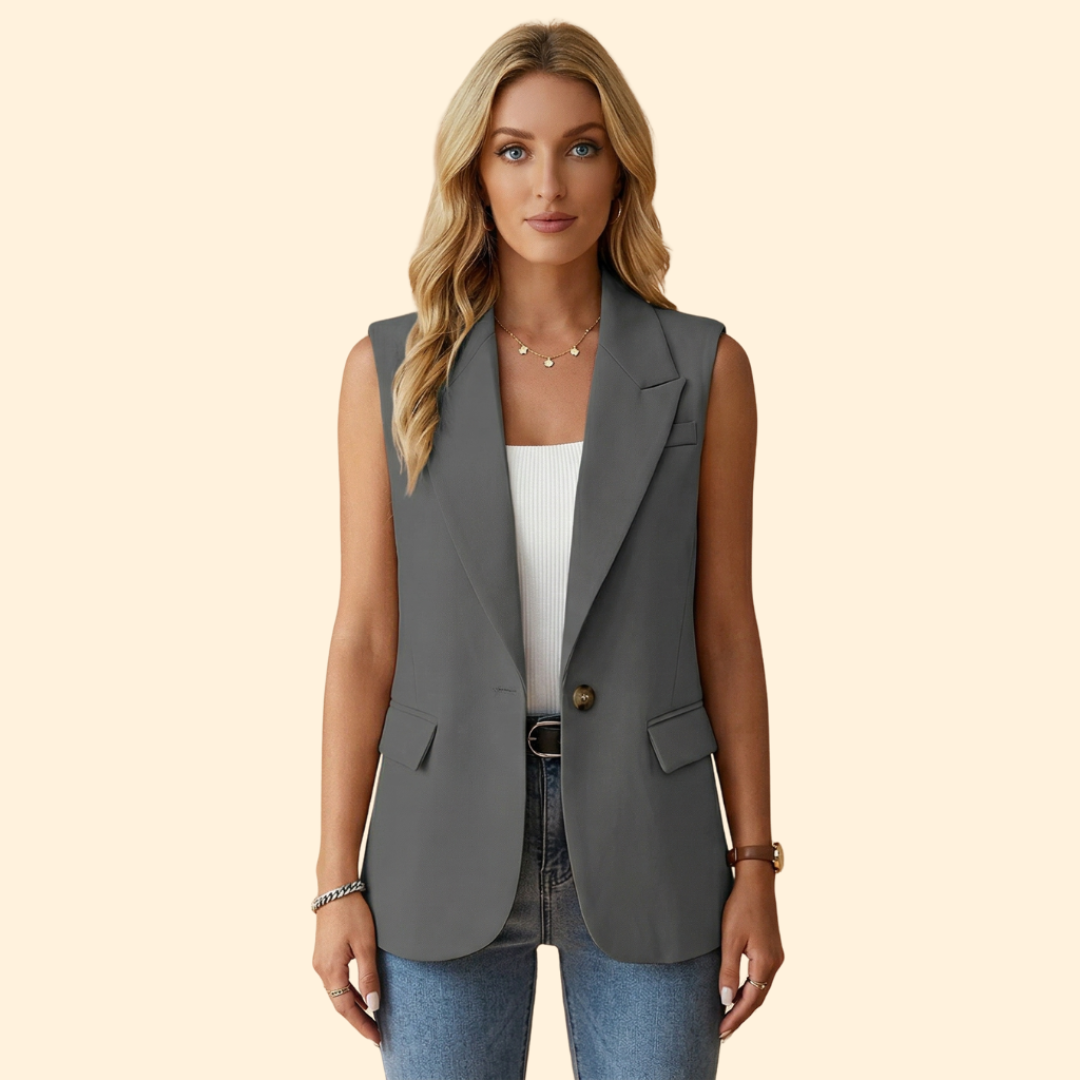 Women’s Sleeveless Blazer with Single Button