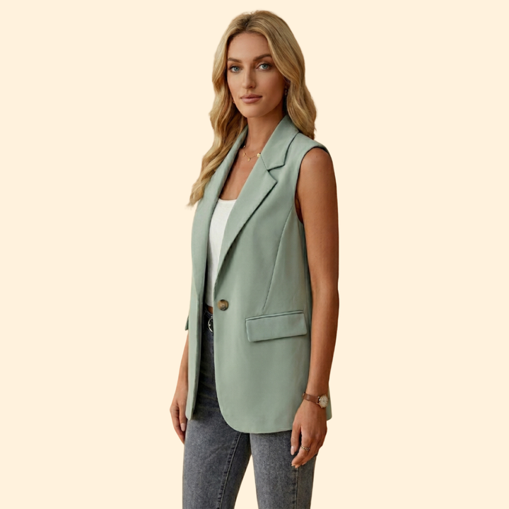 Women’s Sleeveless Blazer with Single Button