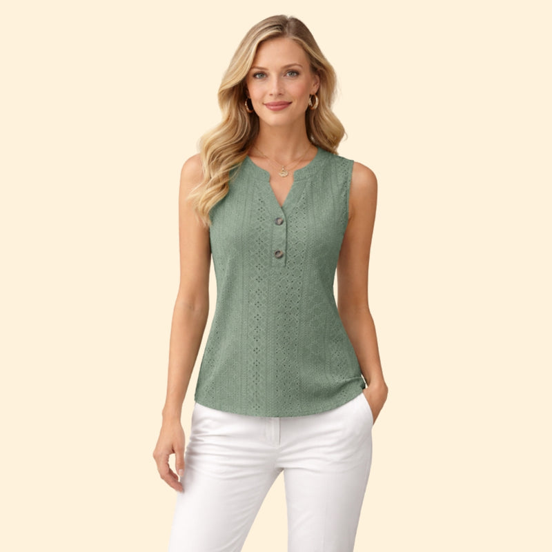 Women’s Sleeveless Blouse with Button Front