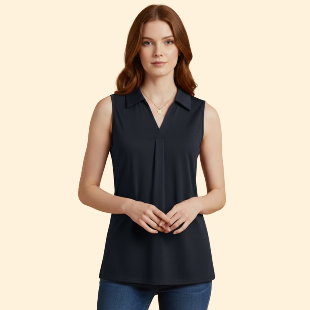Women’s Sleeveless Blouse with Collared Neck