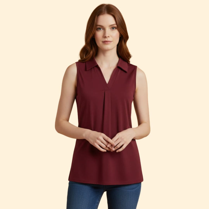 Women’s Sleeveless Blouse with Collared Neck