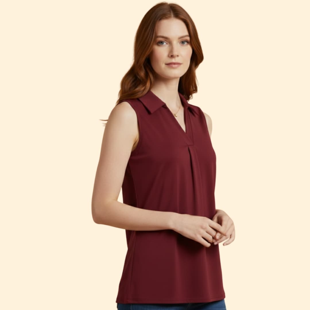 Women’s Sleeveless Blouse with Collared Neck
