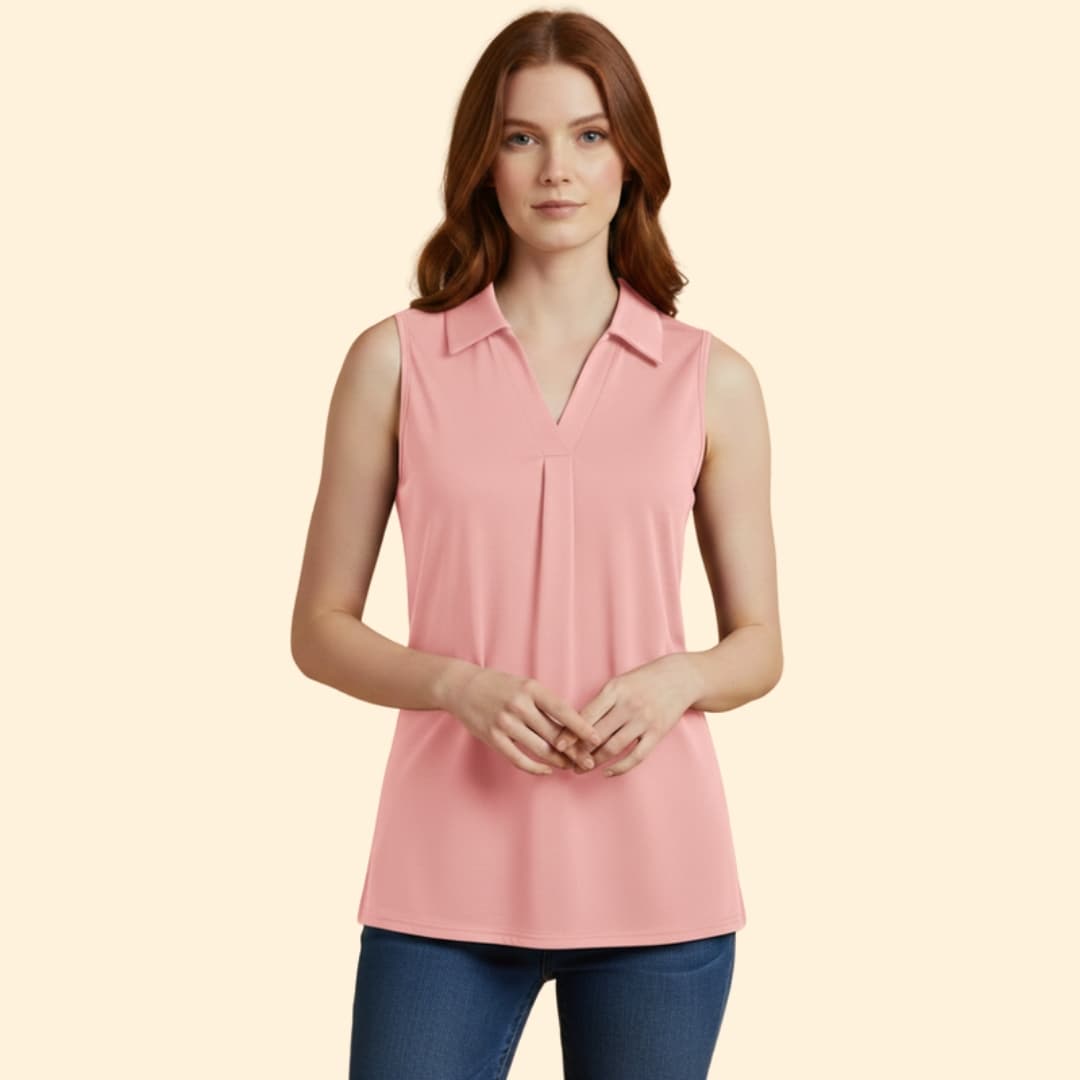 Women’s Sleeveless Blouse with Collared Neck