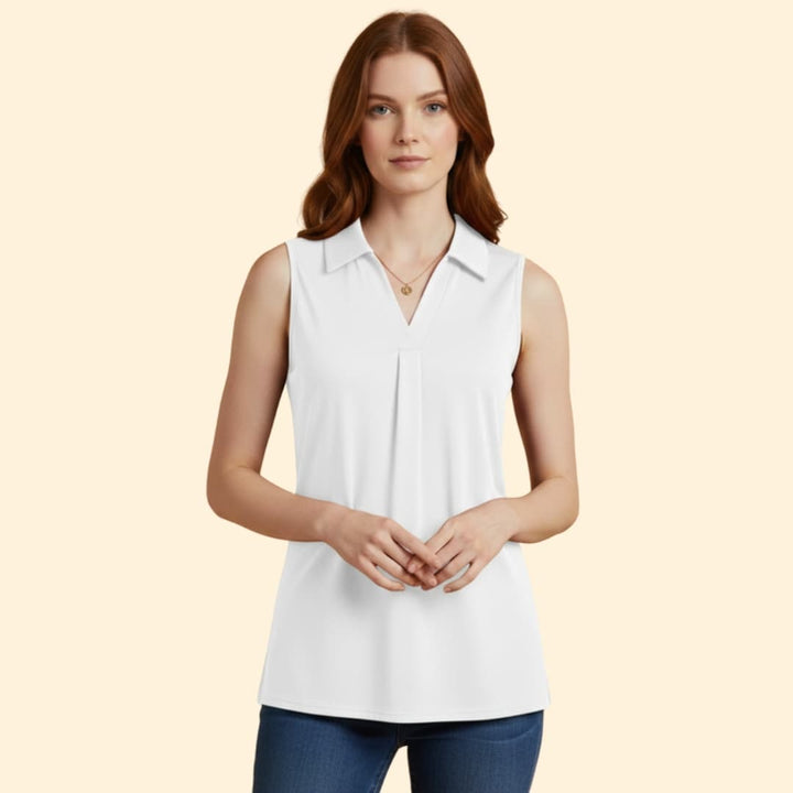 Women’s Sleeveless Blouse with Collared Neck