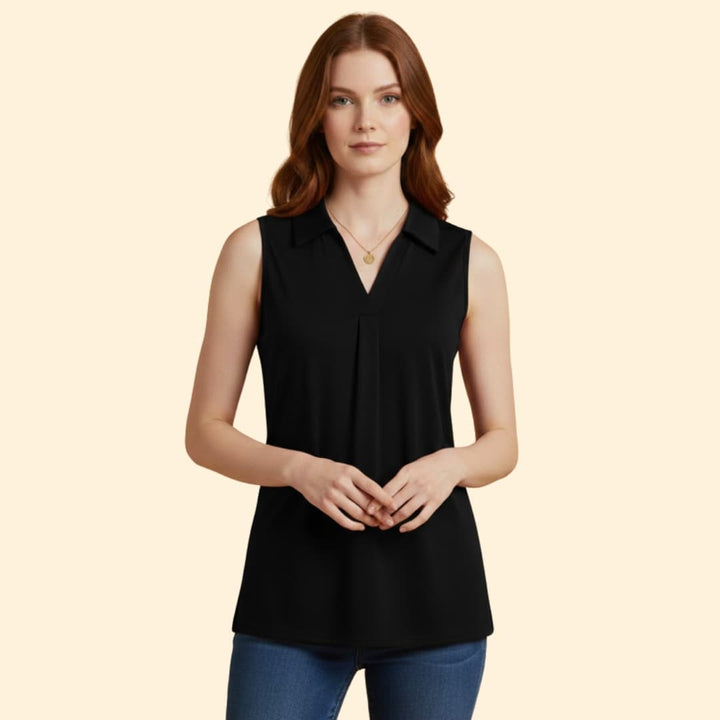 Women’s Sleeveless Blouse with Collared Neck