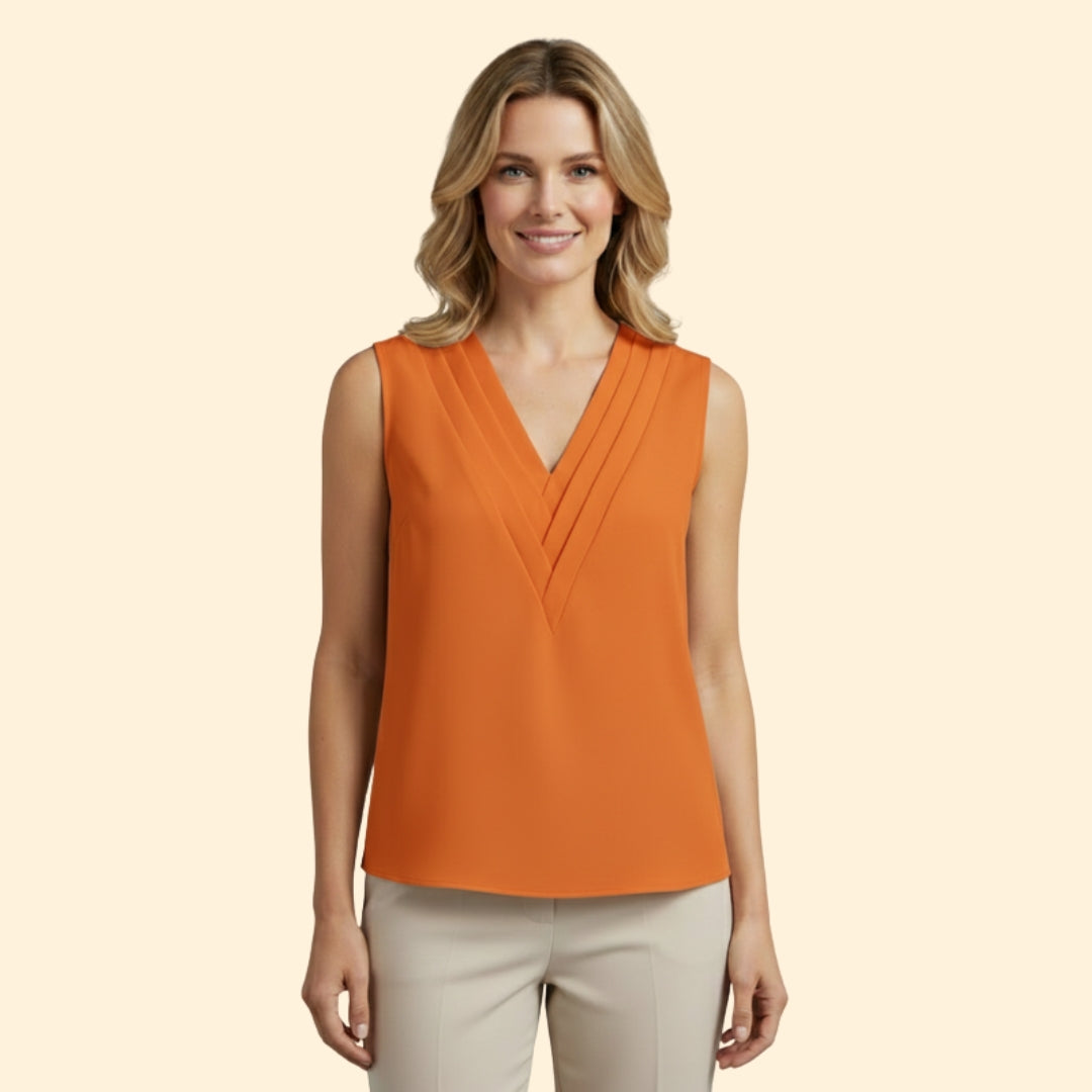 Women’s Sleeveless Blouse with Pleated V-Neck