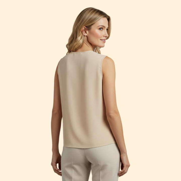 Women’s Sleeveless Blouse with Pleated V-Neck
