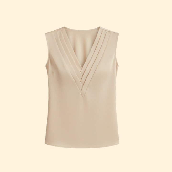 Women’s Sleeveless Blouse with Pleated V-Neck