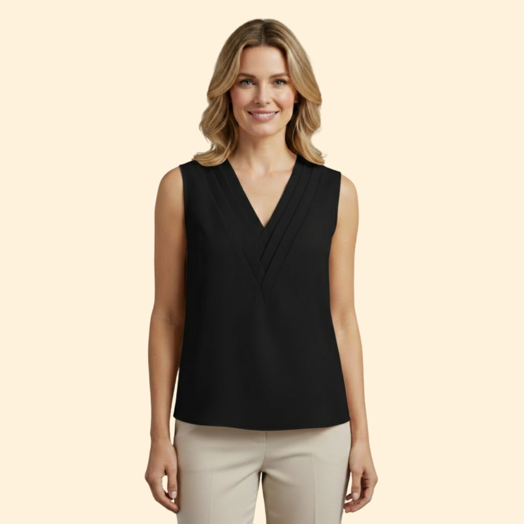 Women’s Sleeveless Blouse with Pleated V-Neck