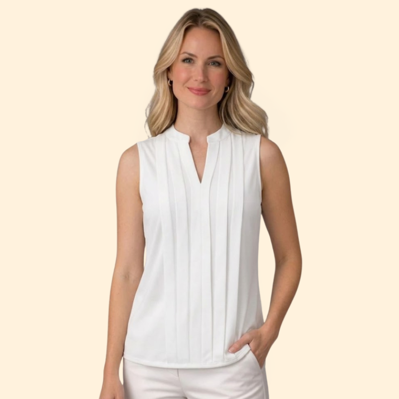 Women’s Sleeveless Blouse with Notched V-Neck