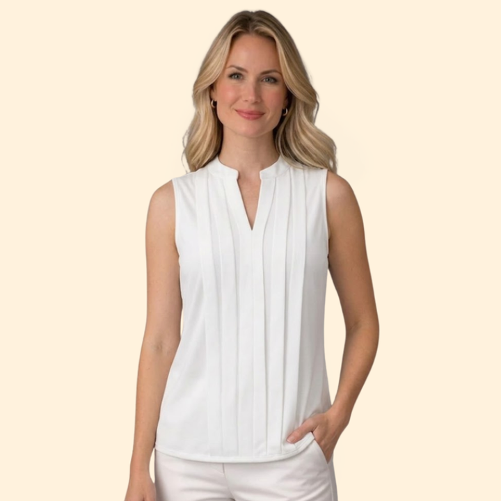Women’s Sleeveless Blouse with Notched V-Neck