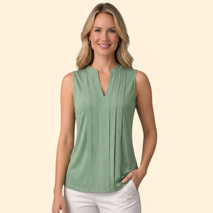 Women’s Sleeveless Blouse with Notched V-Neck