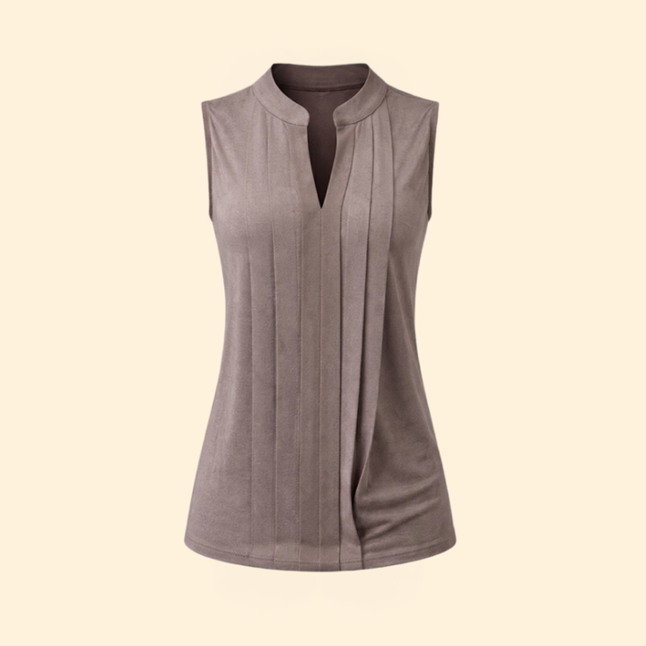 Women’s Sleeveless Blouse with Notched V-Neck