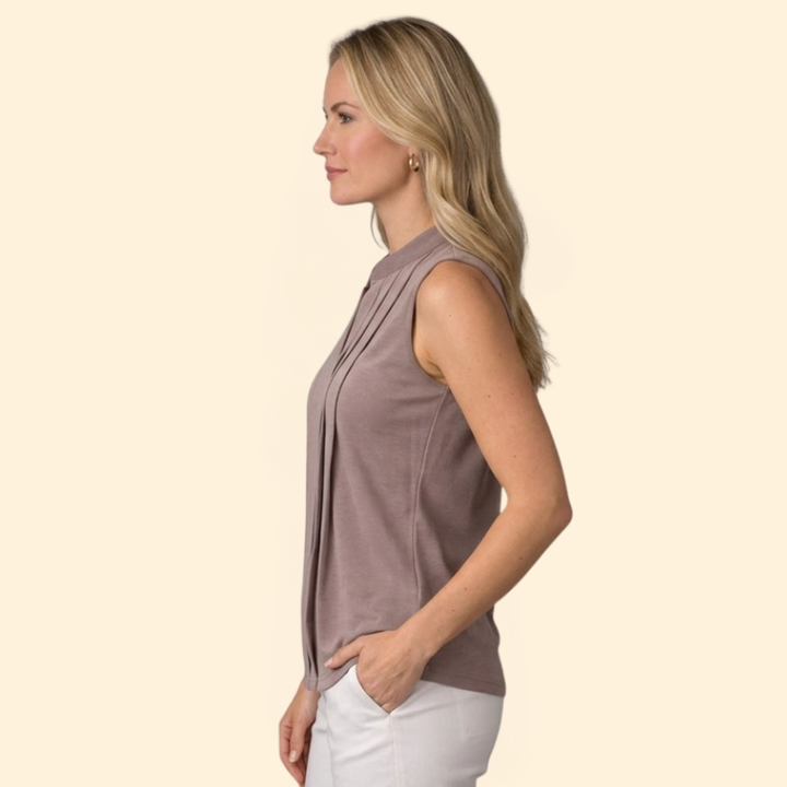 Women’s Sleeveless Blouse with Notched V-Neck