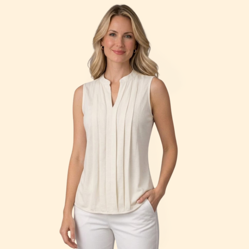 Women’s Sleeveless Blouse with Notched V-Neck