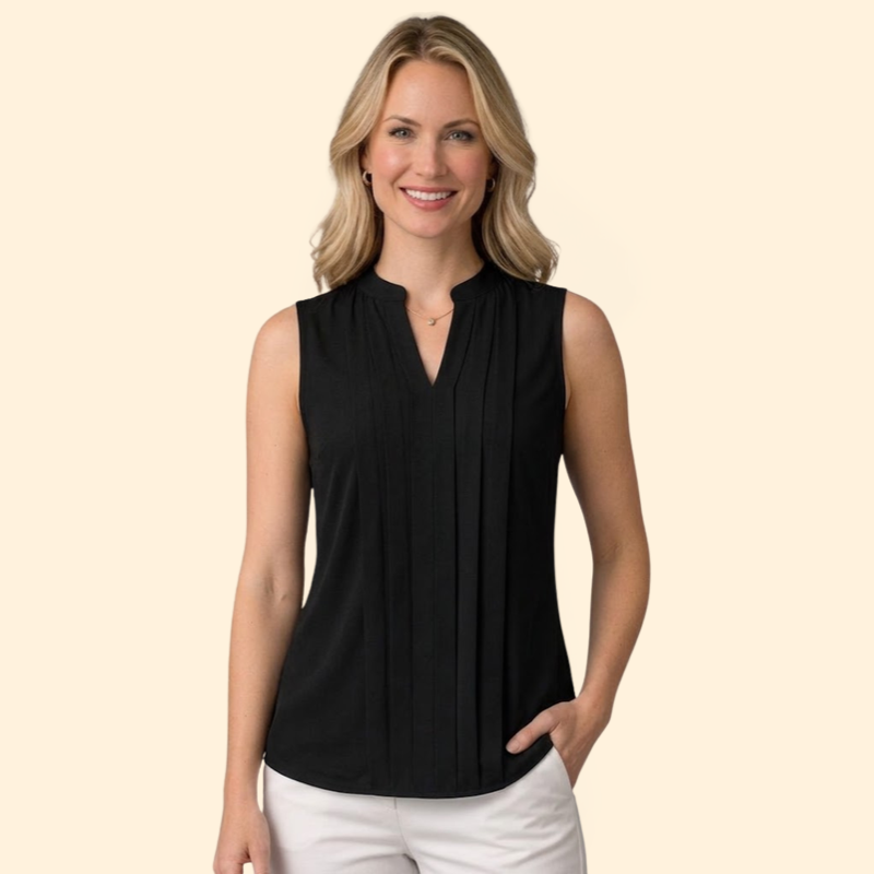Women’s Sleeveless Blouse with Notched V-Neck