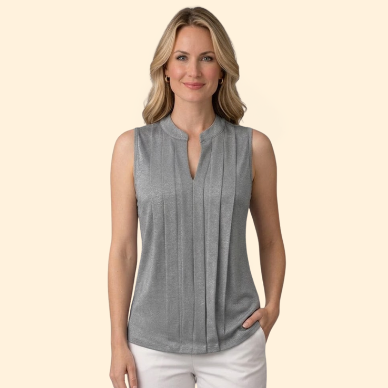Women’s Sleeveless Blouse with Notched V-Neck