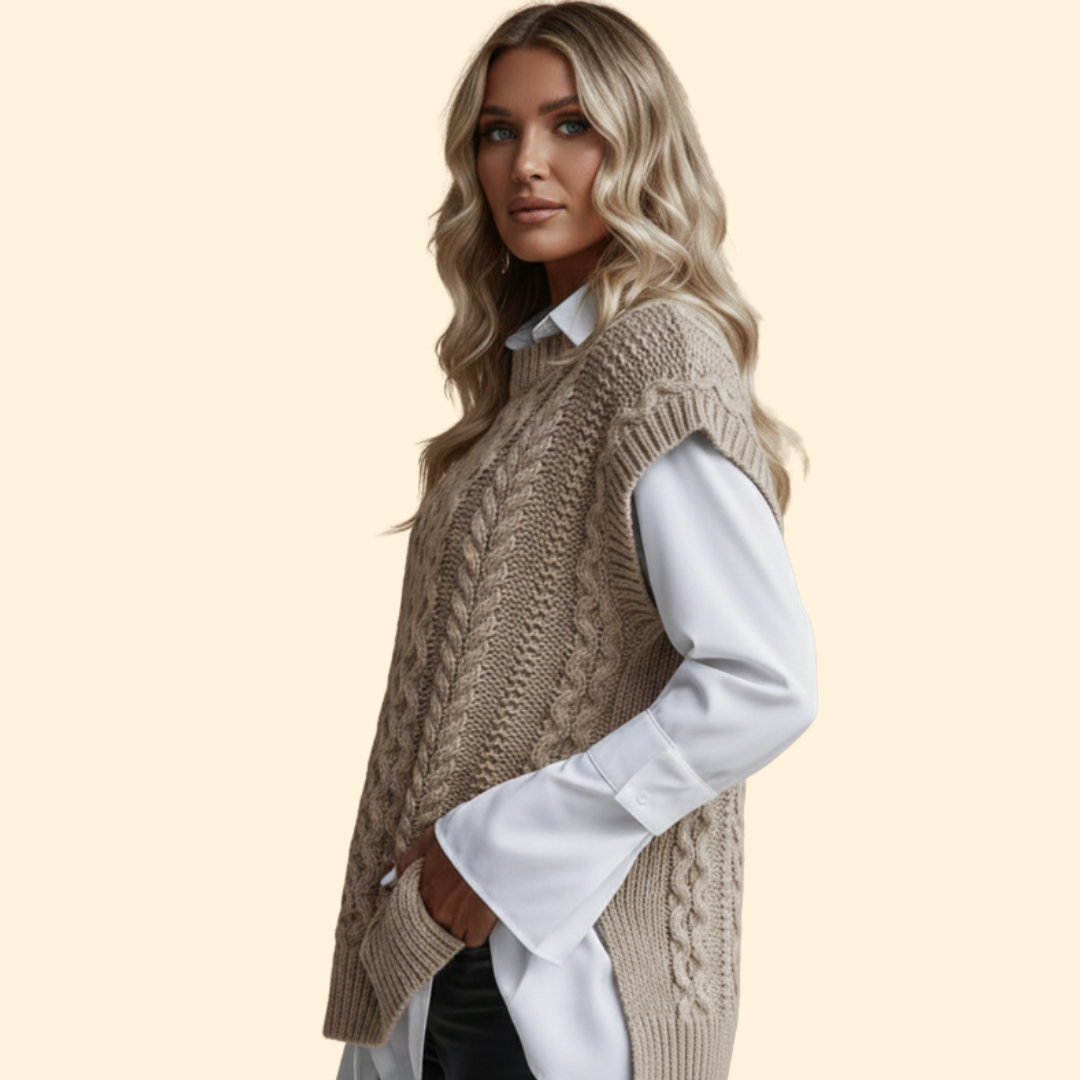 Women’s Sleeveless Cable Knit Vest with Round Neck