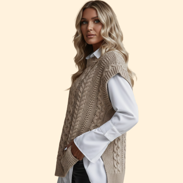 Women’s Sleeveless Cable Knit Vest with Round Neck