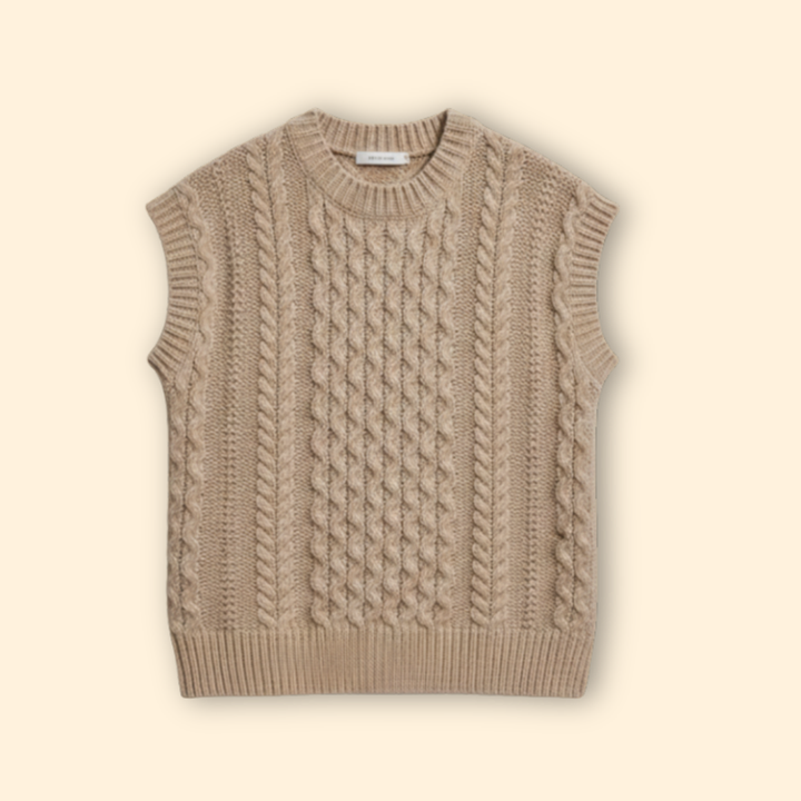 Women’s Sleeveless Cable Knit Vest with Round Neck