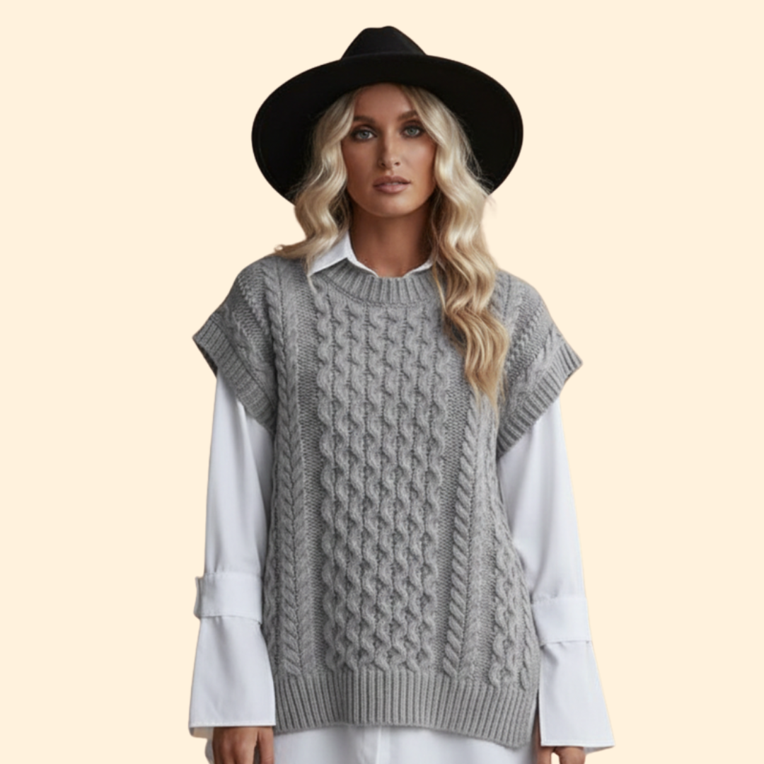 Women’s Sleeveless Cable Knit Vest with Round Neck