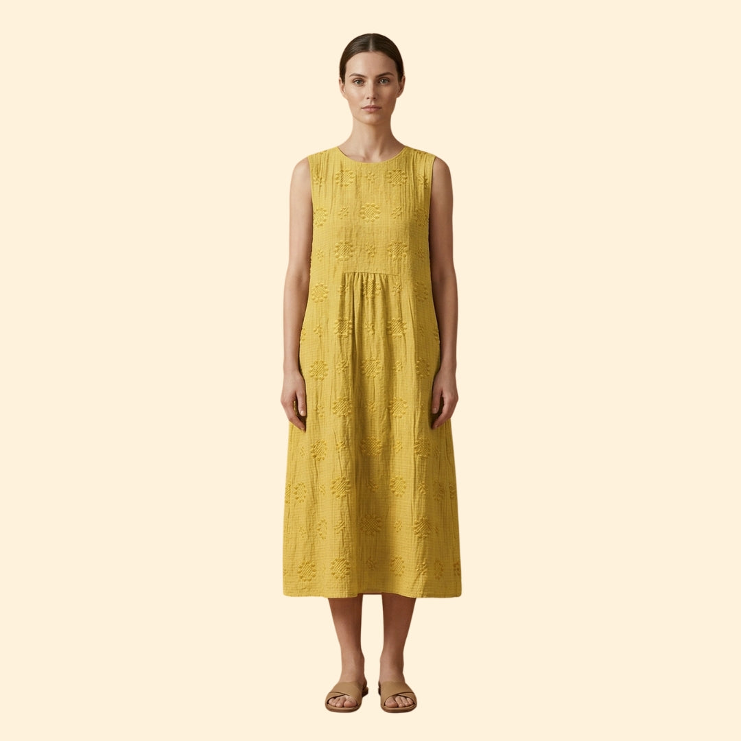 Women's Sleeveless Dress with Floral Embroidery