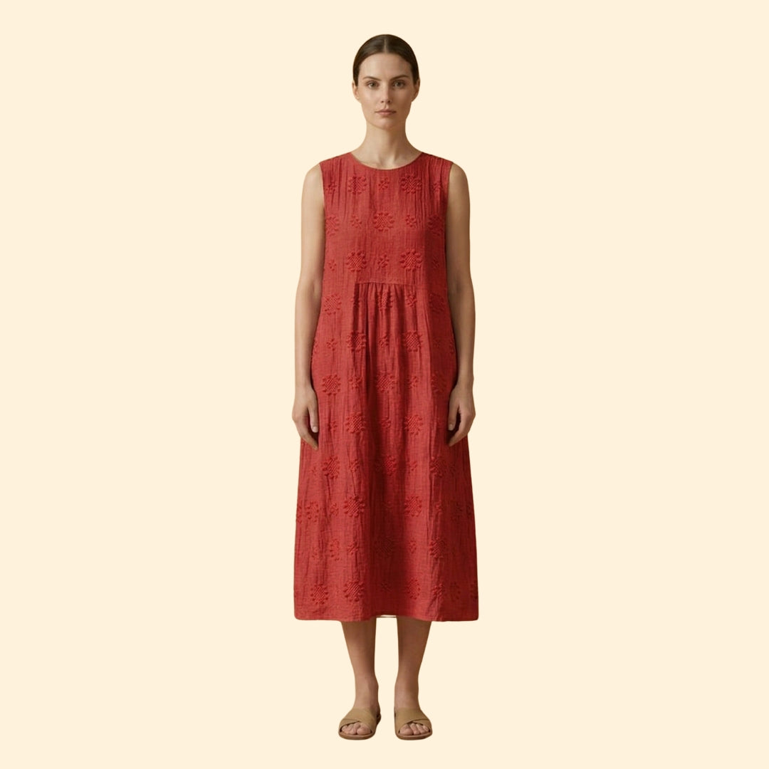 Women's Sleeveless Dress with Floral Embroidery