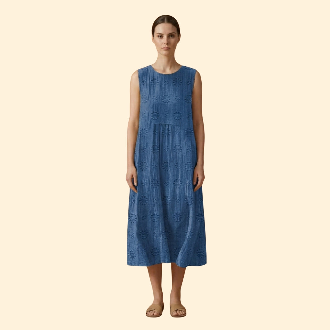 Women's Sleeveless Dress with Floral Embroidery