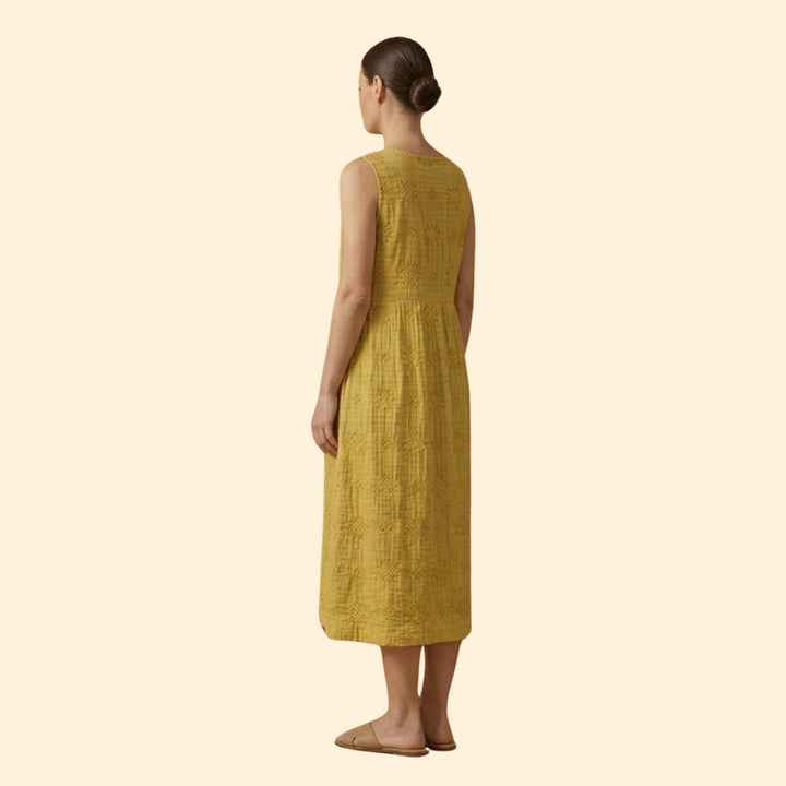 Women's Sleeveless Dress with Floral Embroidery