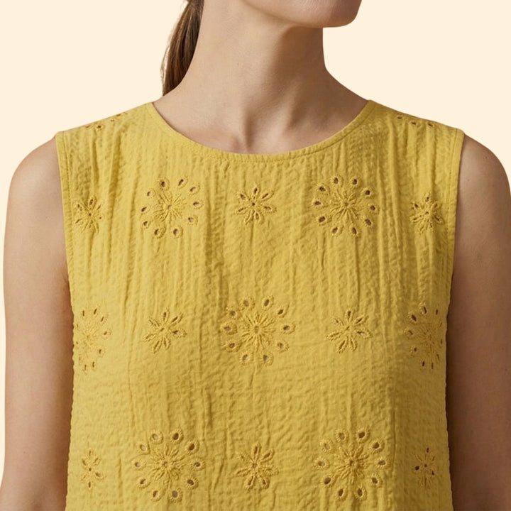Women's Sleeveless Dress with Floral Embroidery
