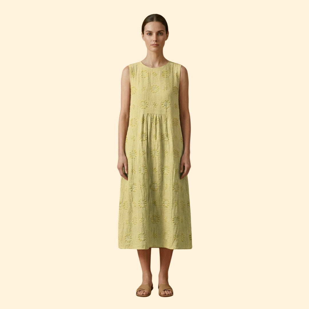 Women's Sleeveless Dress with Floral Embroidery